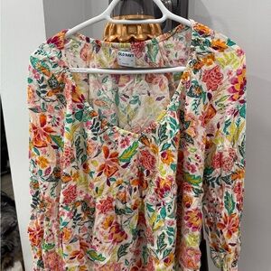 Old Navy Women's Floral Blouse - Pink, Orange, Green